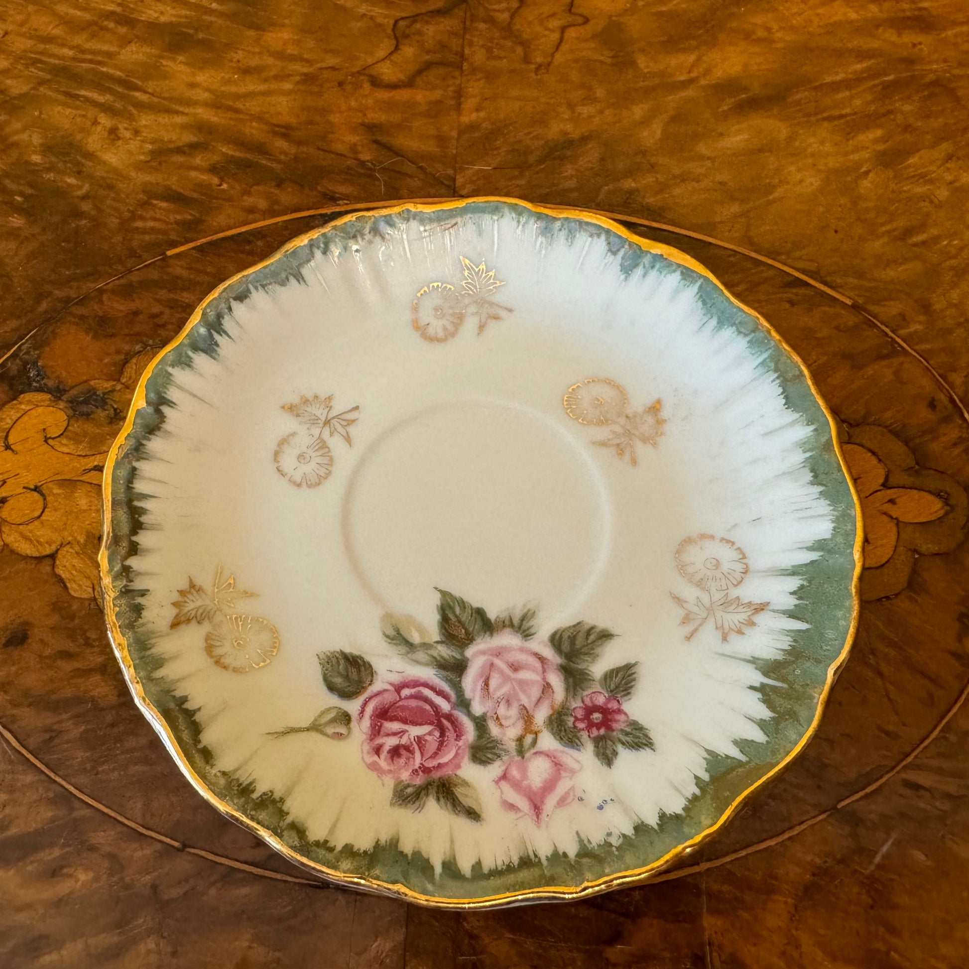 Green Floral Print Saucer