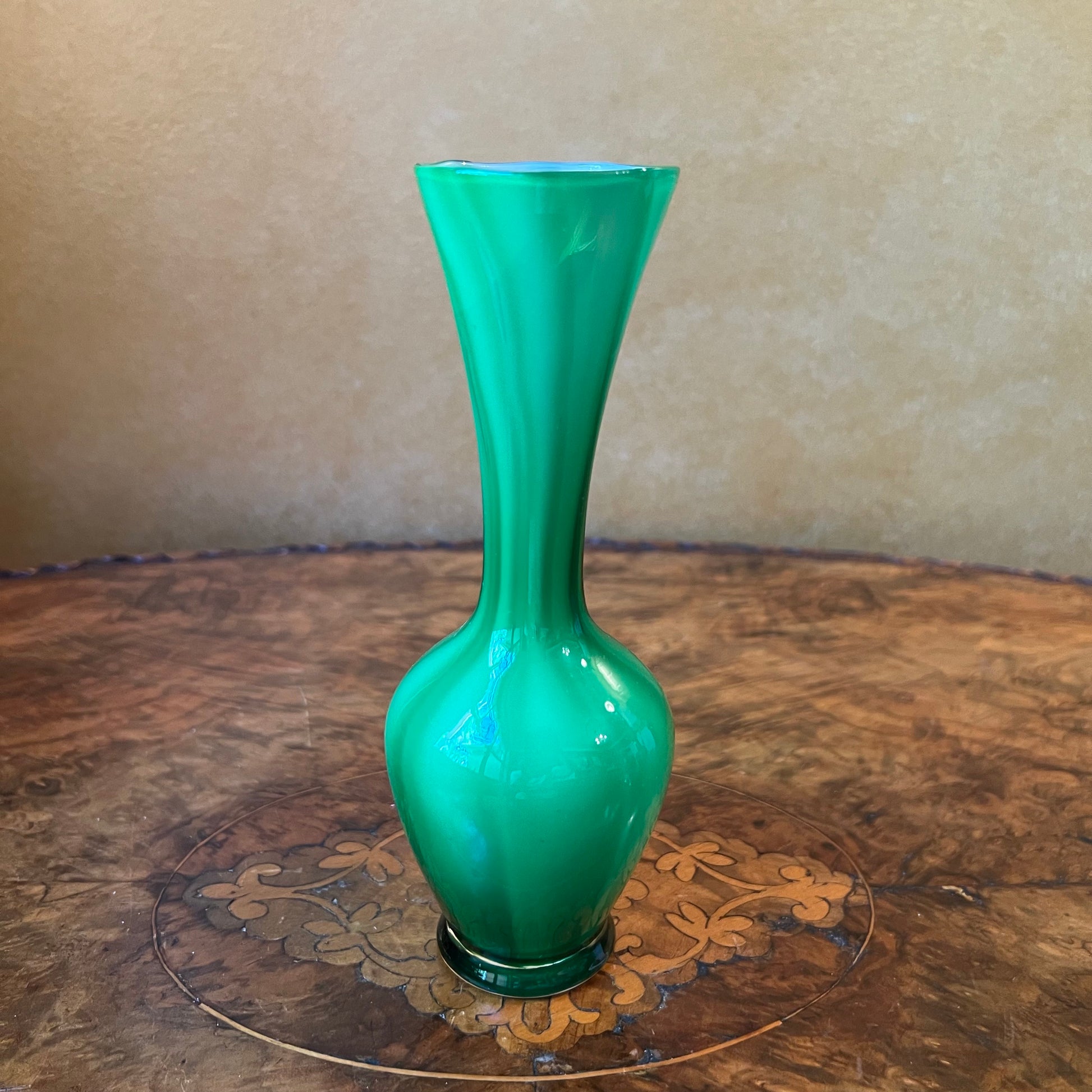 Green Swirl Glass Small Vase