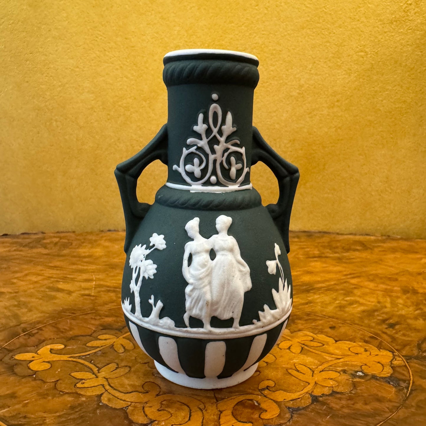 Green & White Embossed Print Small Vase 