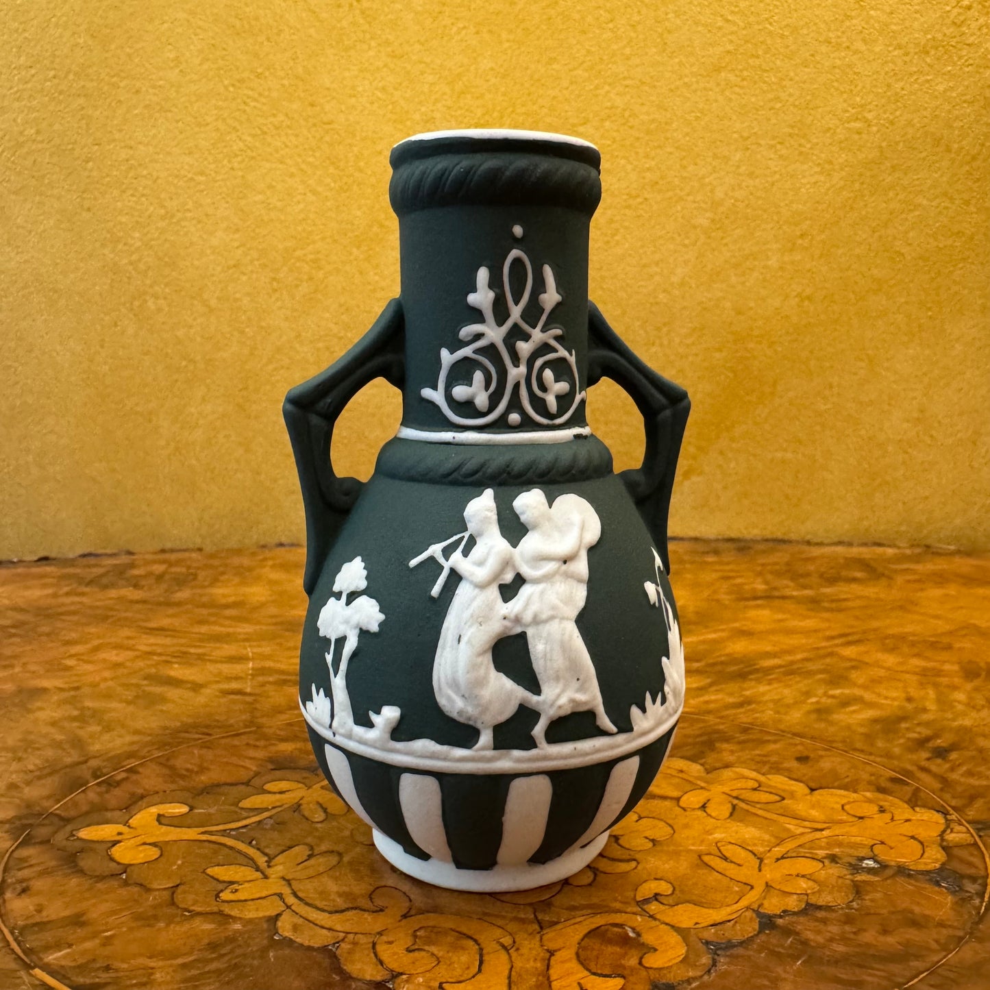 Green & White Embossed Print Vase 