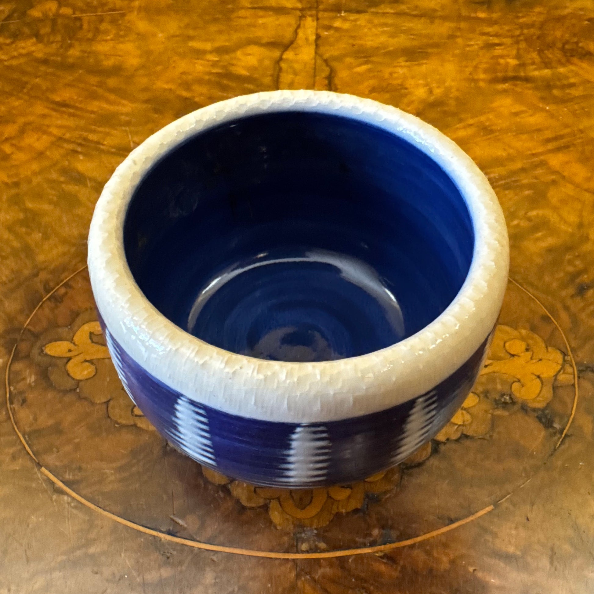 Hand-Made Blue & White Stripe Pottery Bowl 
