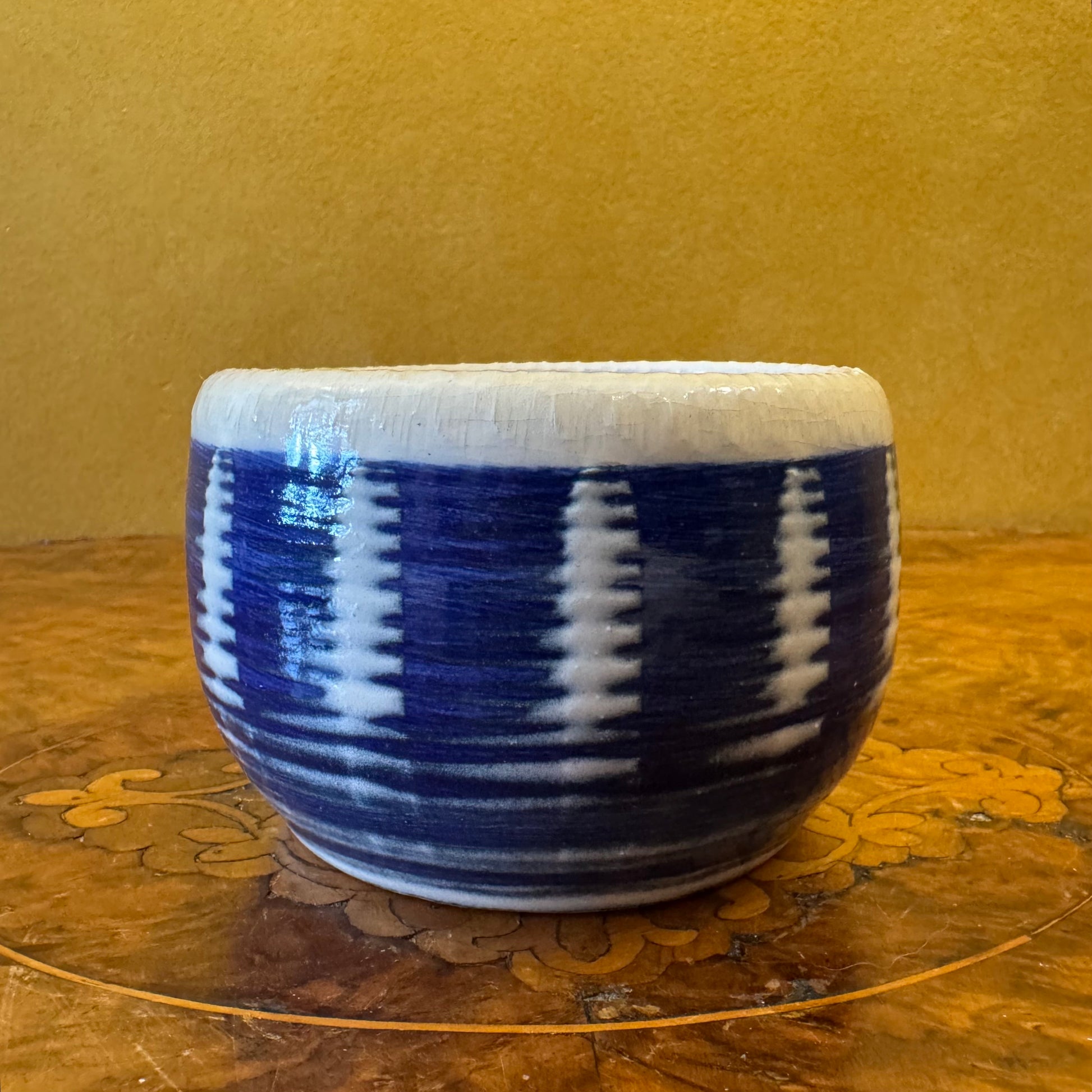 Hand-Made Blue & White Stripe Pottery Small Bowl 