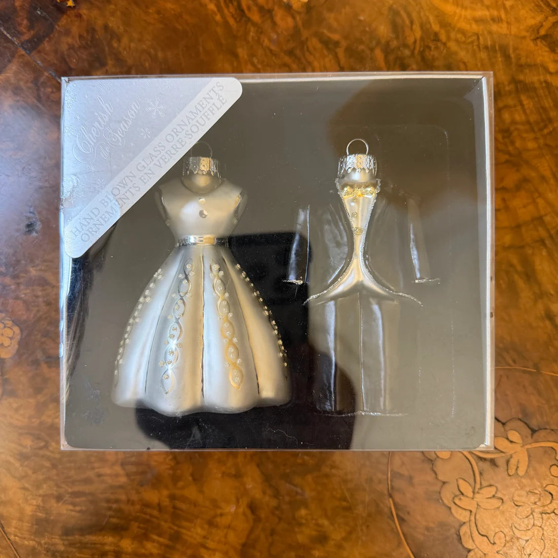 Hand Blown Glass Bride & Groom Christmas Ornaments