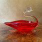 Hand Blown Glass Red Swan Bowl 