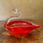 Hand Blown Glass Red Swan Bowl 