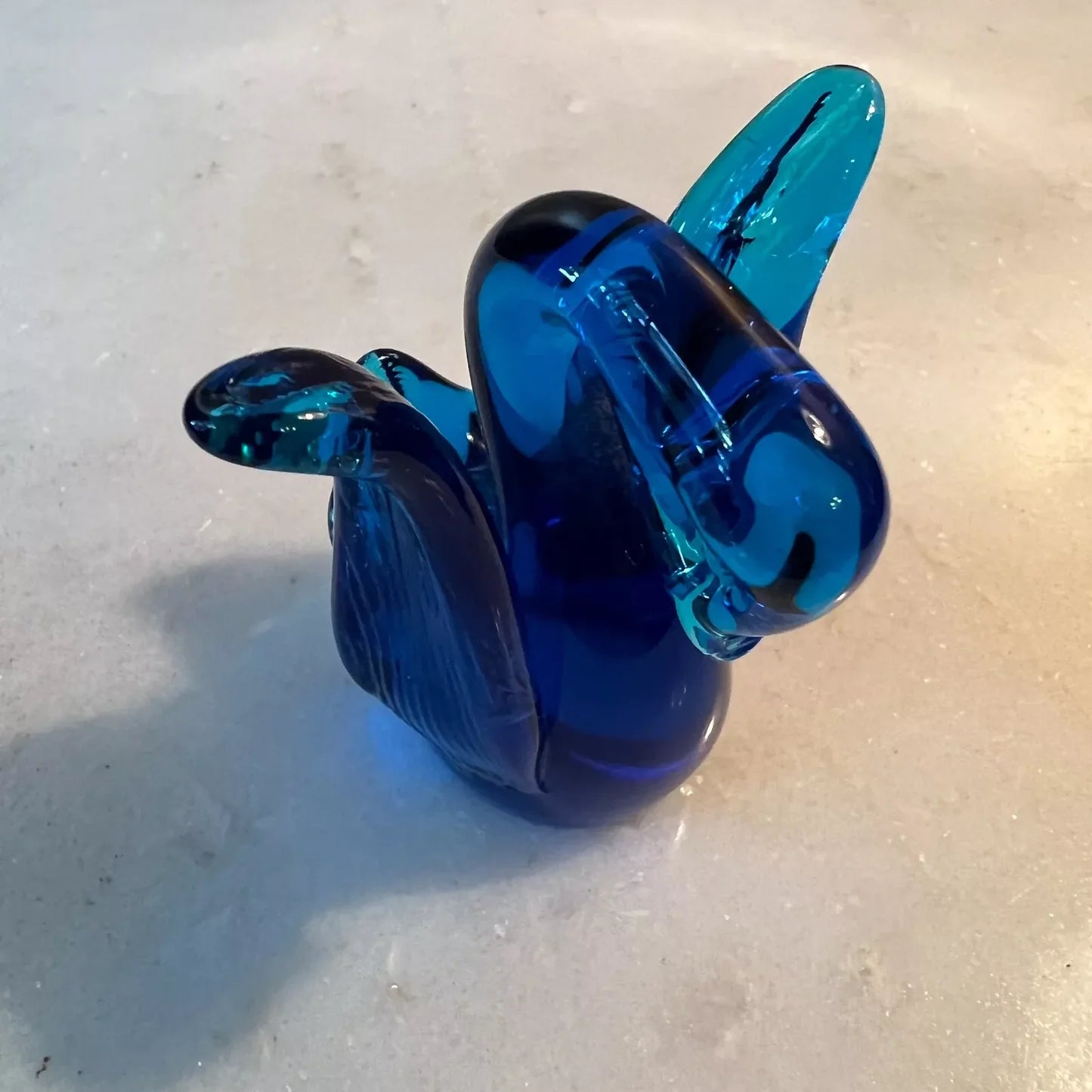 Blue Hand Blown Glass Swan Figurine