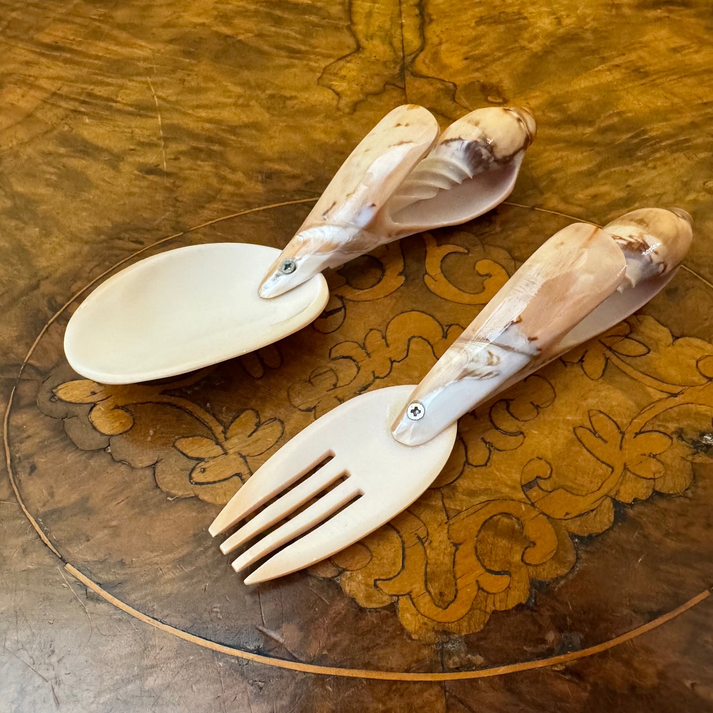 Hand Carved Conch Sea Shell Spoon Fork 
