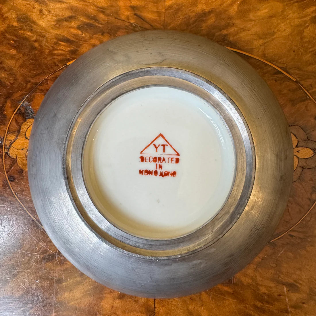 Vintage Hand Painted Porcelain & Metal Bowl