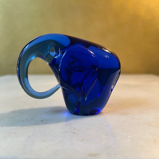 Handblown Glass Blue Elephant Figurine Paperweight