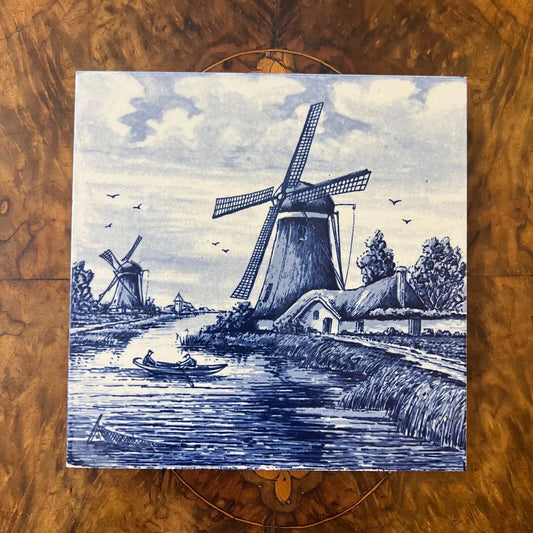 Holland Blue & White Windmill Print Square Tile