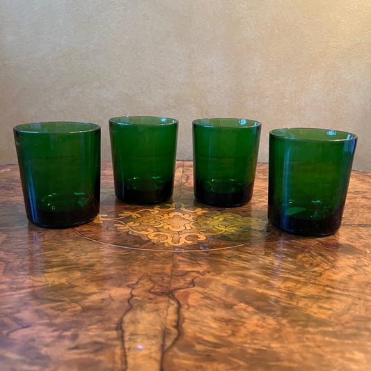 Vintage French Green Drinking Glasses Set Of Four