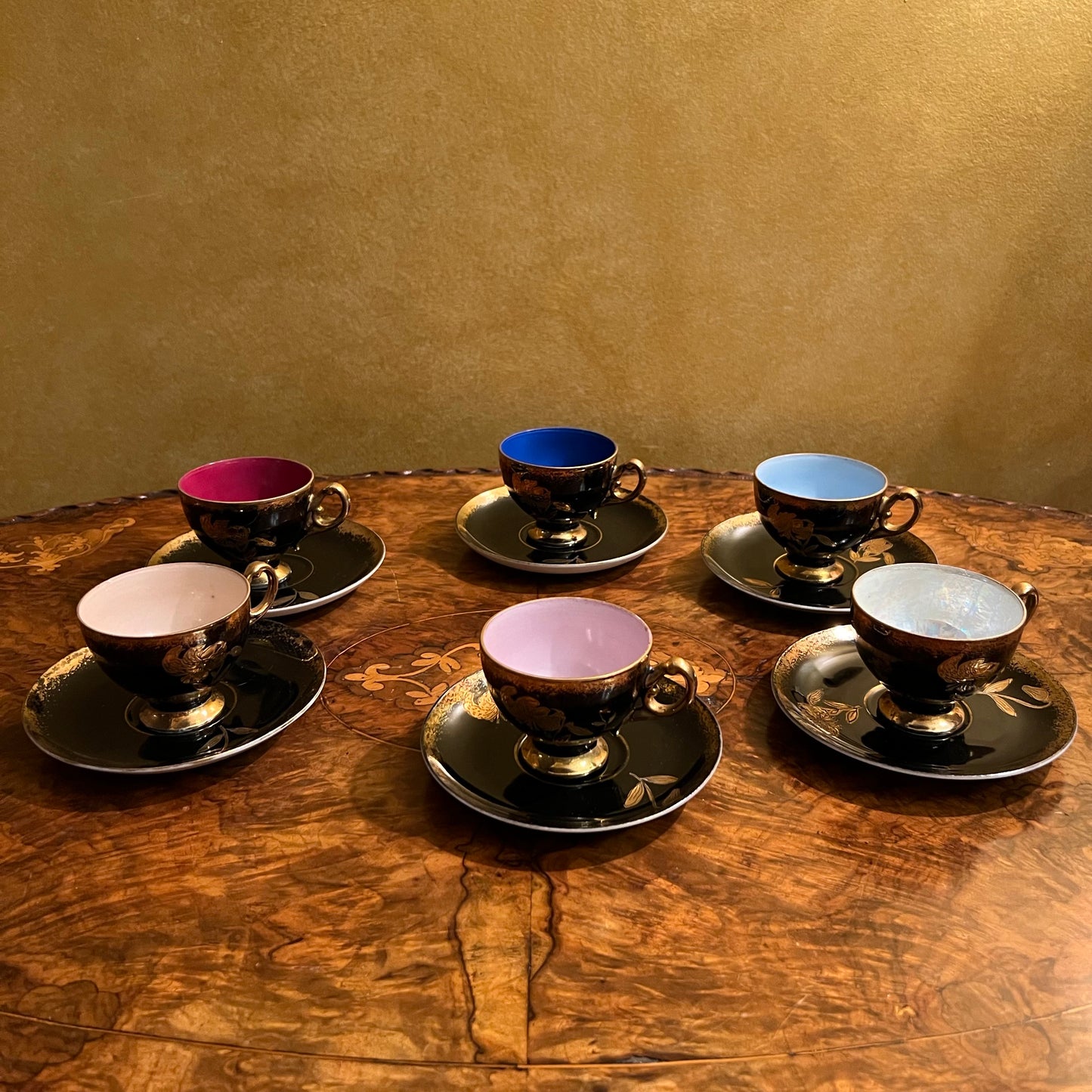 Vintage Nathco Japanese Coloured Coffee Cup & Saucer Set