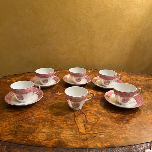 Vintage Japanese Pink Courting Print Coffee Cup & Saucer Set