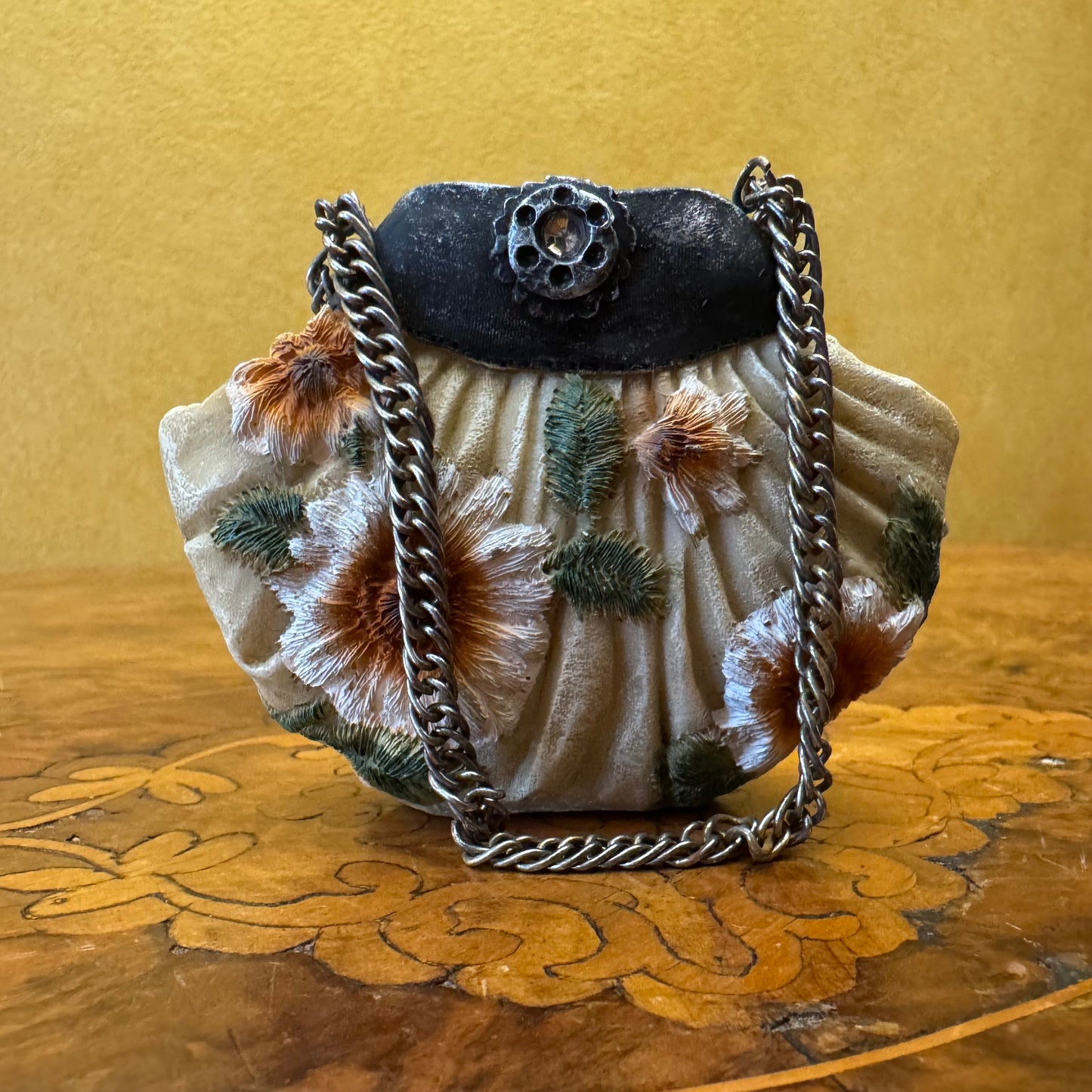 Vintage Ceramic Miniature Floral Purse Ornament