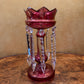 Antique Victorian Cranberry Lustres Mantle Pieces Pair