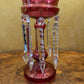 Antique Victorian Cranberry Lustres Mantle Pieces Pair