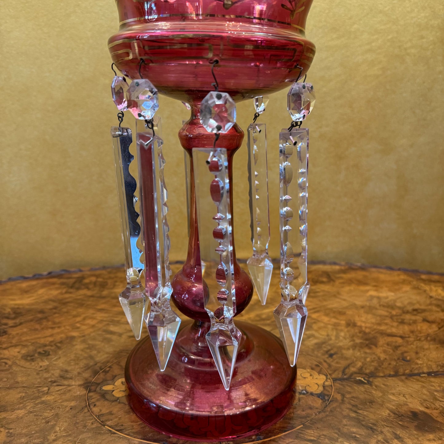 Antique Victorian Cranberry Lustres Mantle Pieces Pair