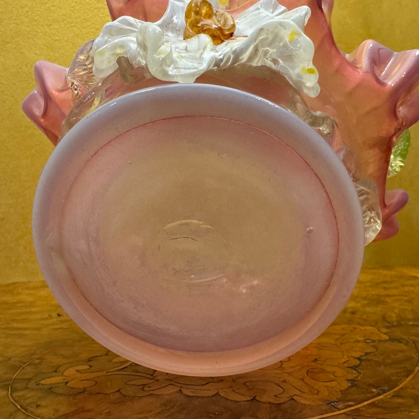 Antique Cranberry Glass Ruffled Basket