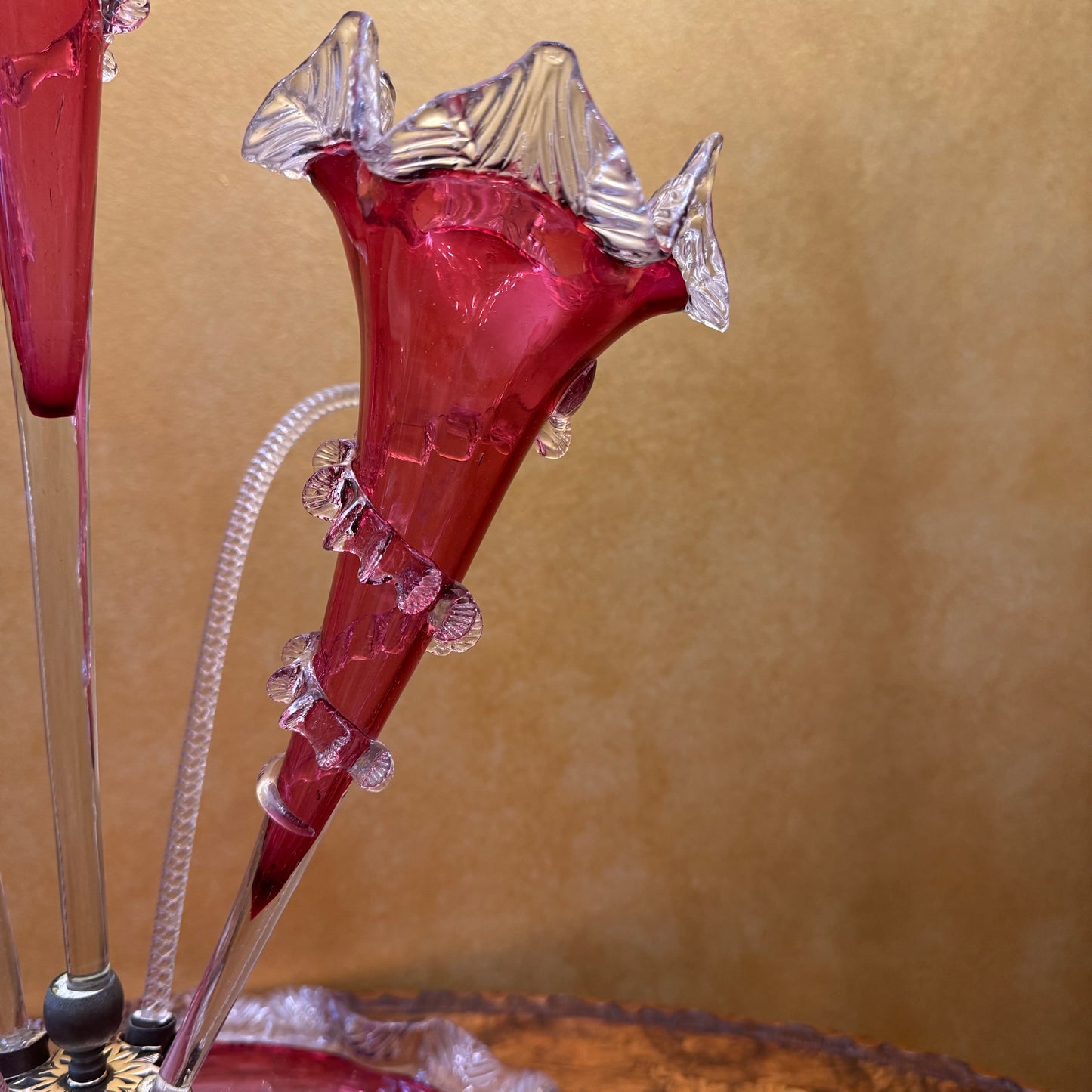 Antique 19th Century Victorian Cranberry Glass Epergne