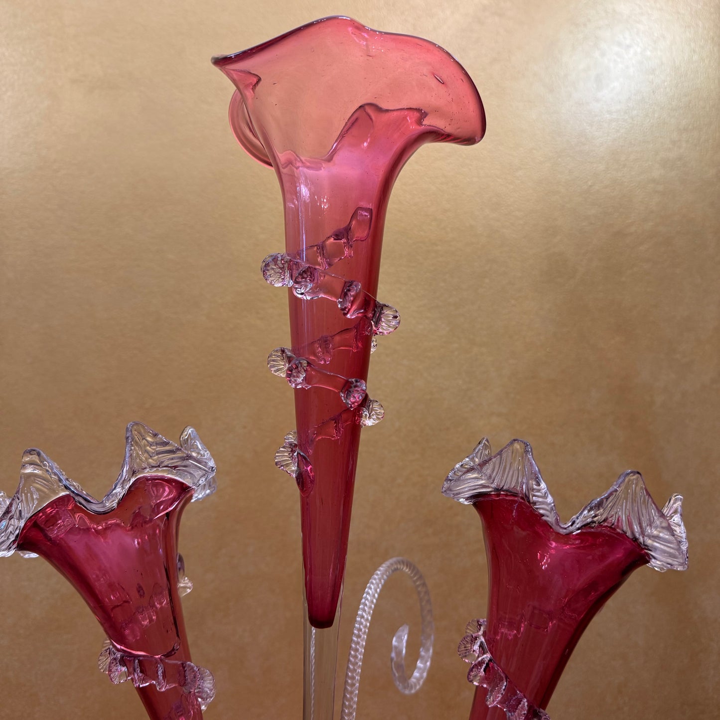Antique 19th Century Victorian Cranberry Glass Epergne