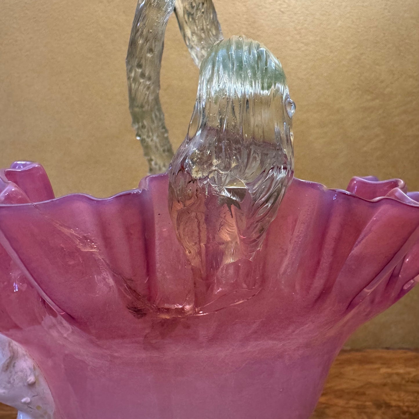 Antique Cranberry Glass Ruffled Basket