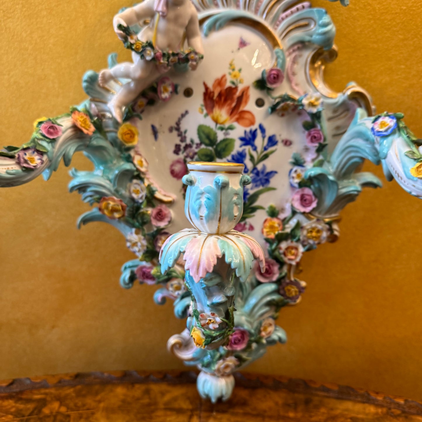 Antique 19th Century Meissen Porcelain Wall Candelabra Scones Pair