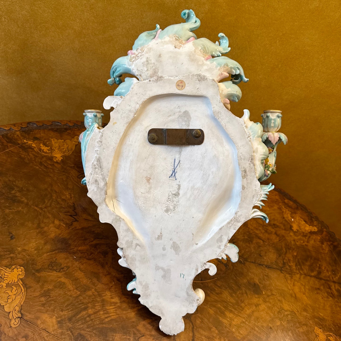 Antique 19th Century Meissen Porcelain Wall Candelabra Scones Pair