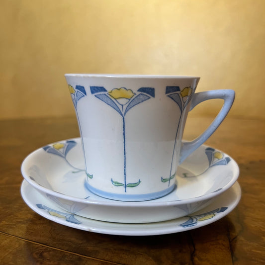 Antique Heathcote Thos Webb & Sons Blue Tea Cup Trio Set