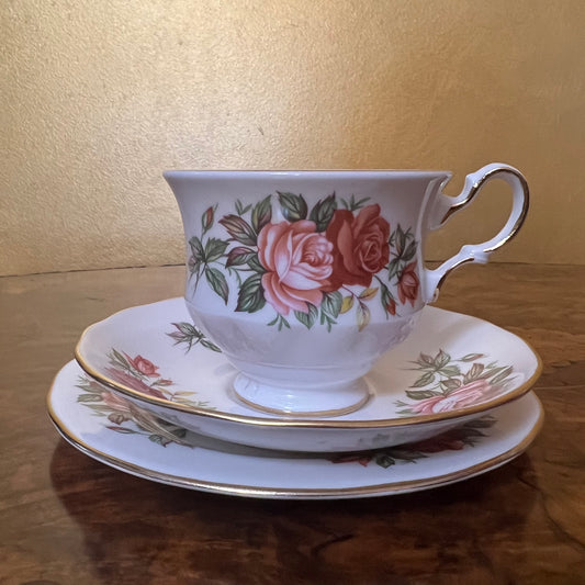 Vintage Queen Anne Roses Tea Cup Trio Set