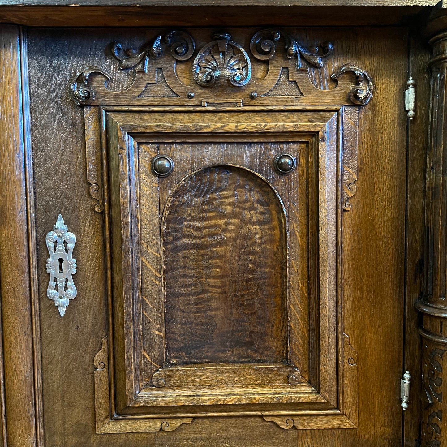 Antique Oak Lead Light Cabinet