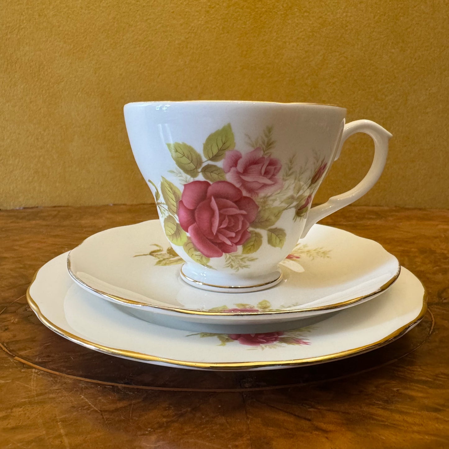 Vintage Duchess Rose Print Tea Cup Trio Set