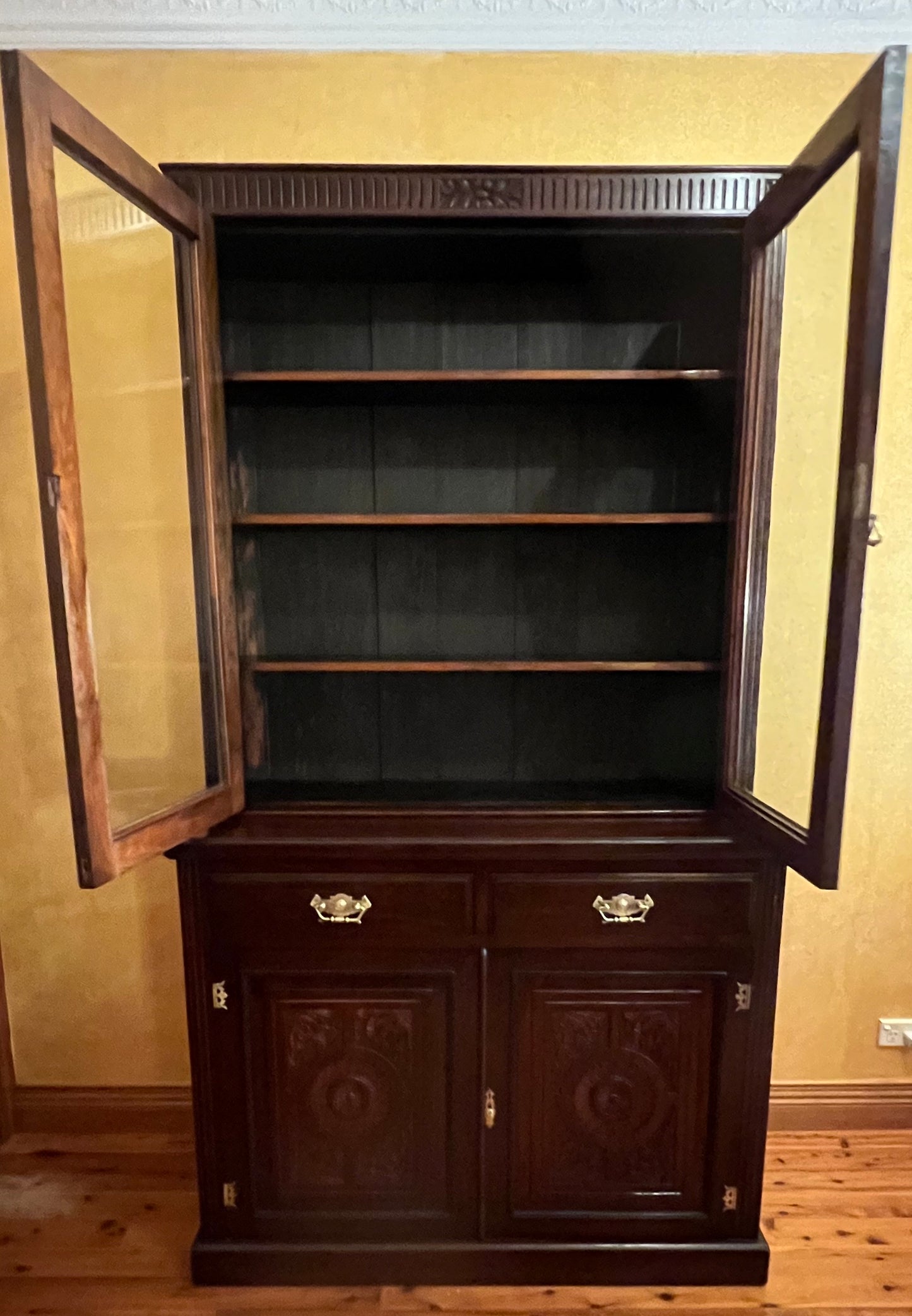 Antique Mahogany Bookshelf And Cupboard