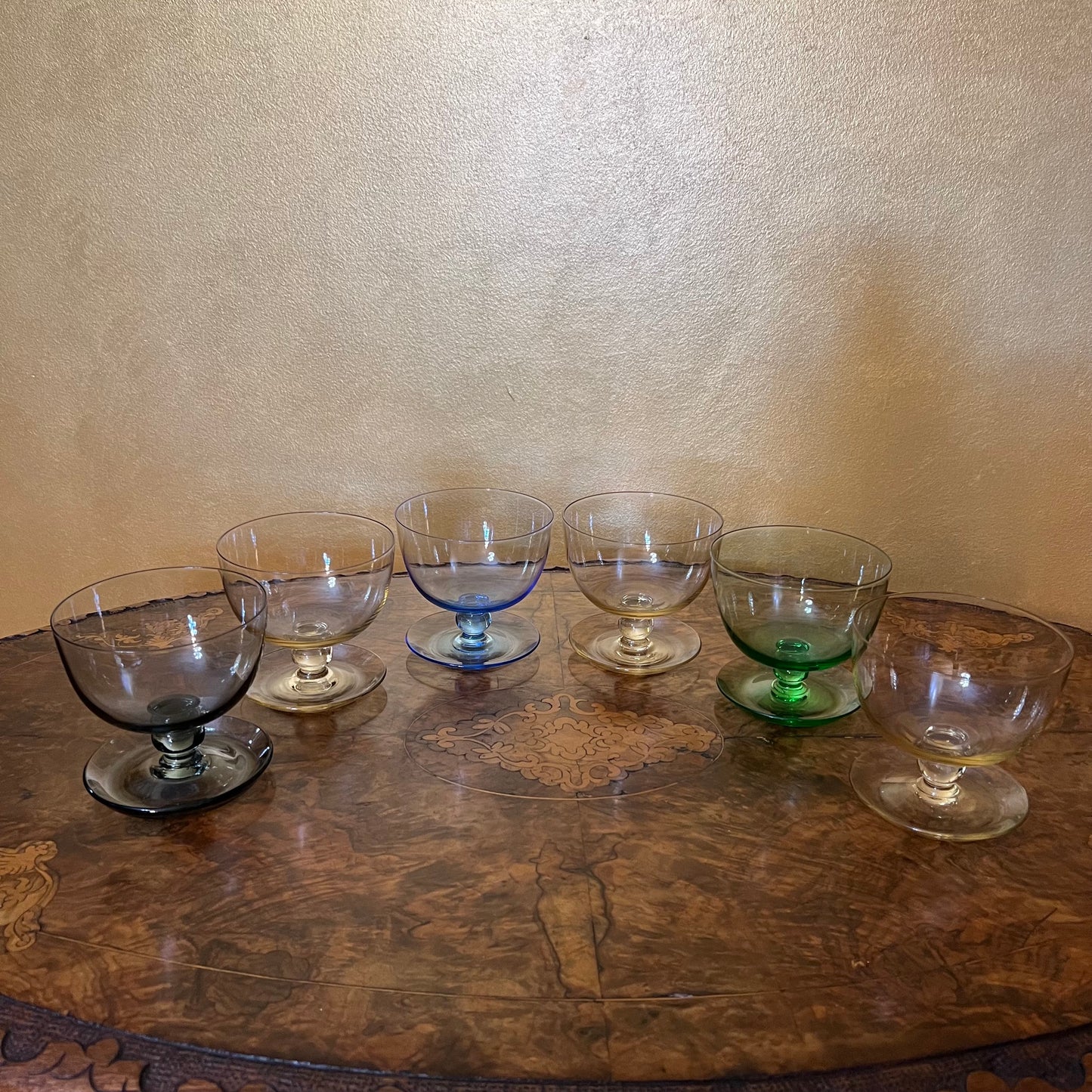 Vintage Crystal Coloured Dessert Bowls Set Of Six