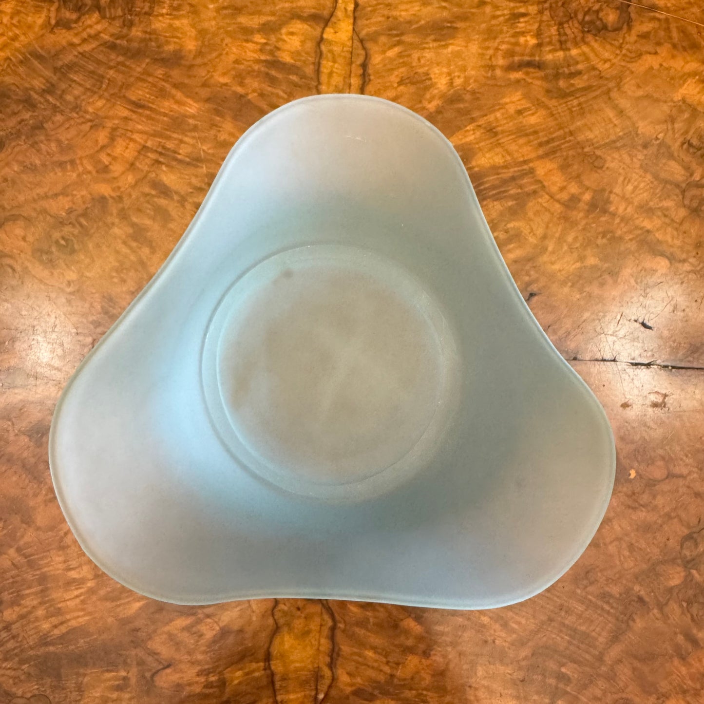Vintage Frosted Blue Ruffled Glass Bowl