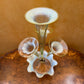 Antique 19th Century Green Uranium Opalescent Art Glass Trumpet Epergne