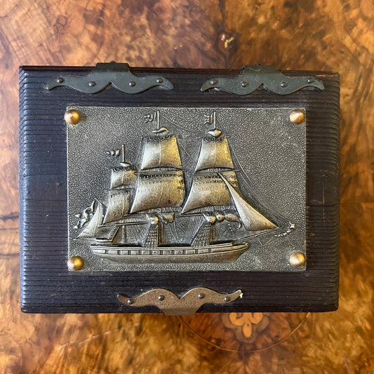 Vintage Brass Boat Detail Trinket Box