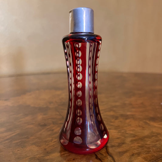 Antique 1898 Sterling Silver Red Glass Perfume Bottle