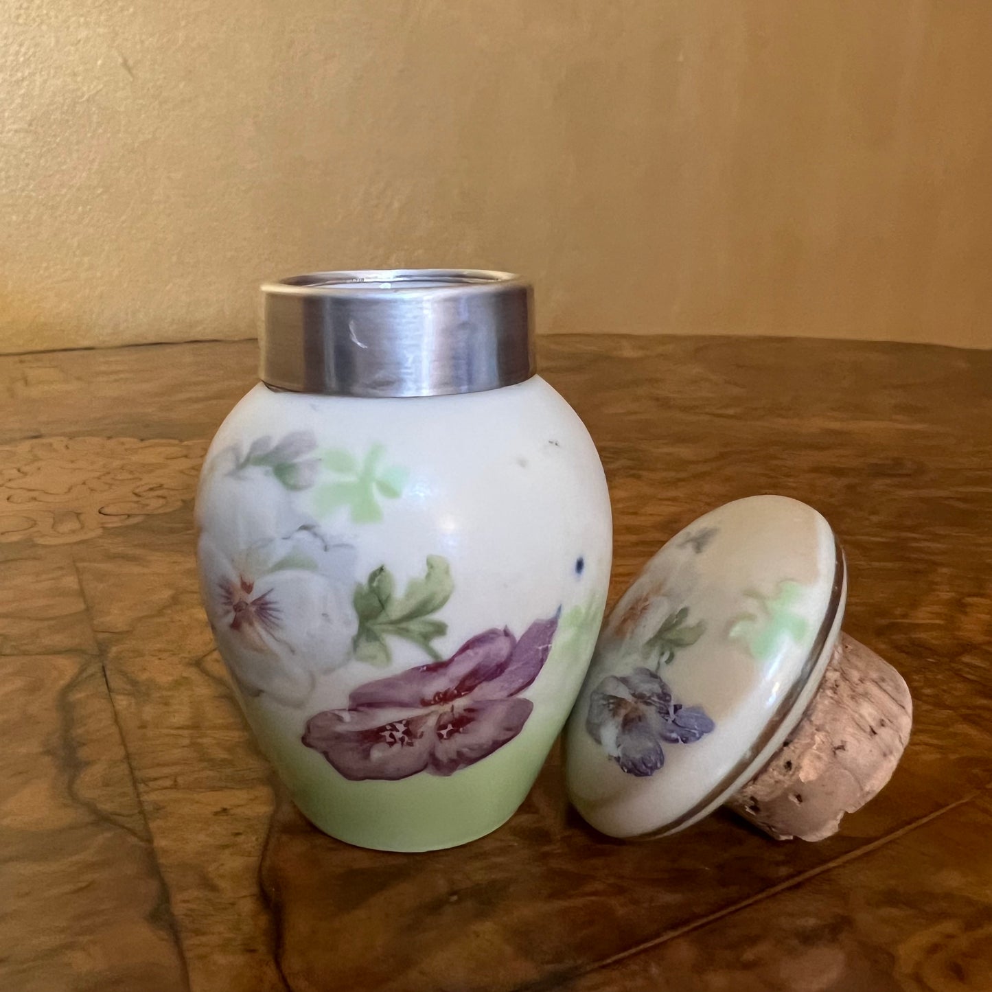Antique 1912 Serling Silver Rim Porcelain Smelling Salt Jar