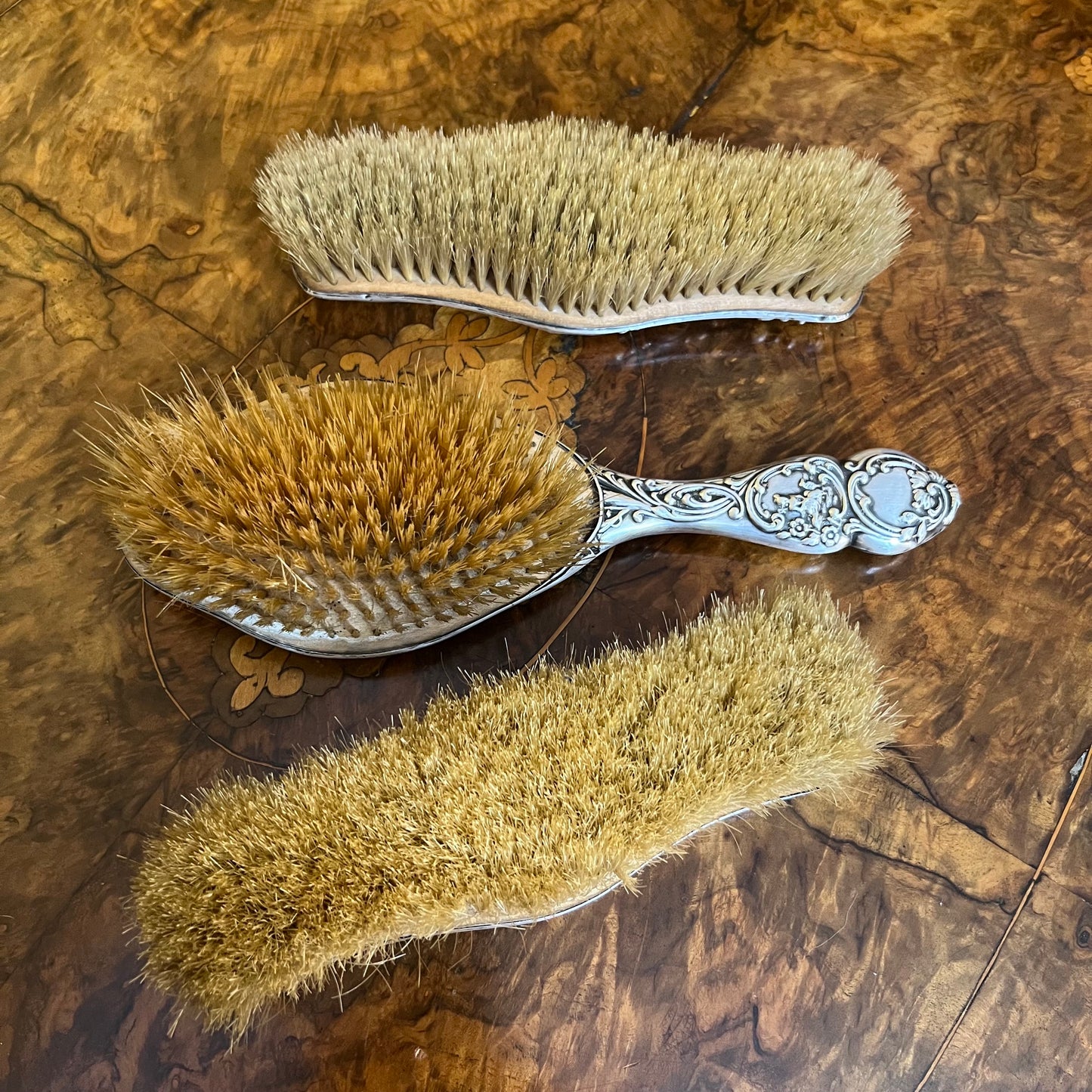 Antique Sterling Silver Three Pieces Brush Set