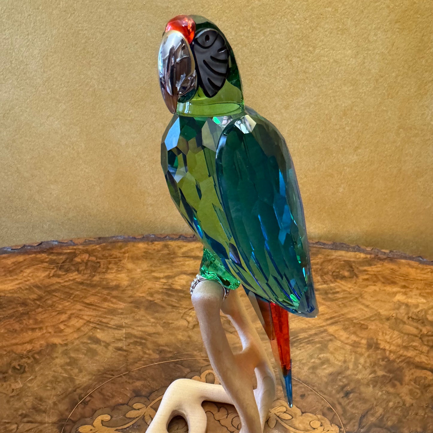 Swarovski Crystal Macaw Paradise Birds Wooden Base Figurine