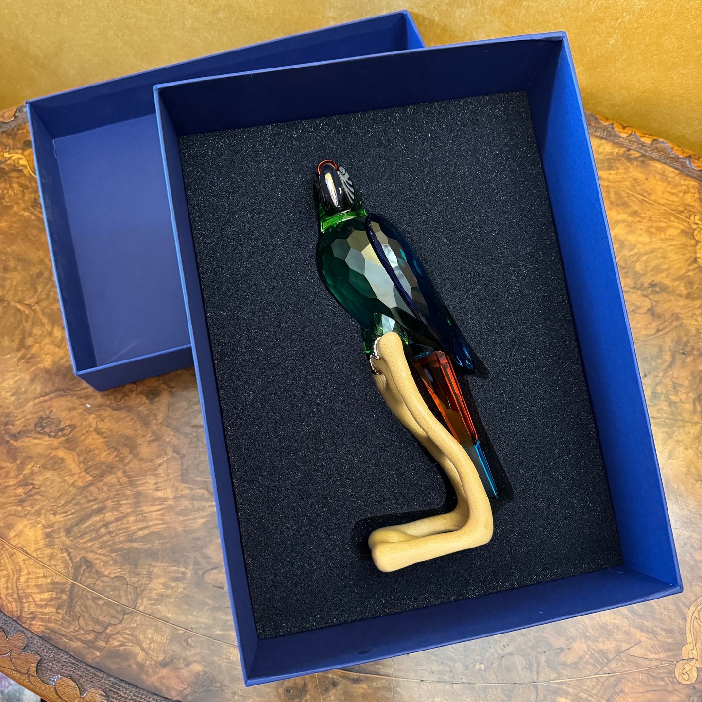 Swarovski Crystal Macaw Paradise Birds Wooden Base Figurine