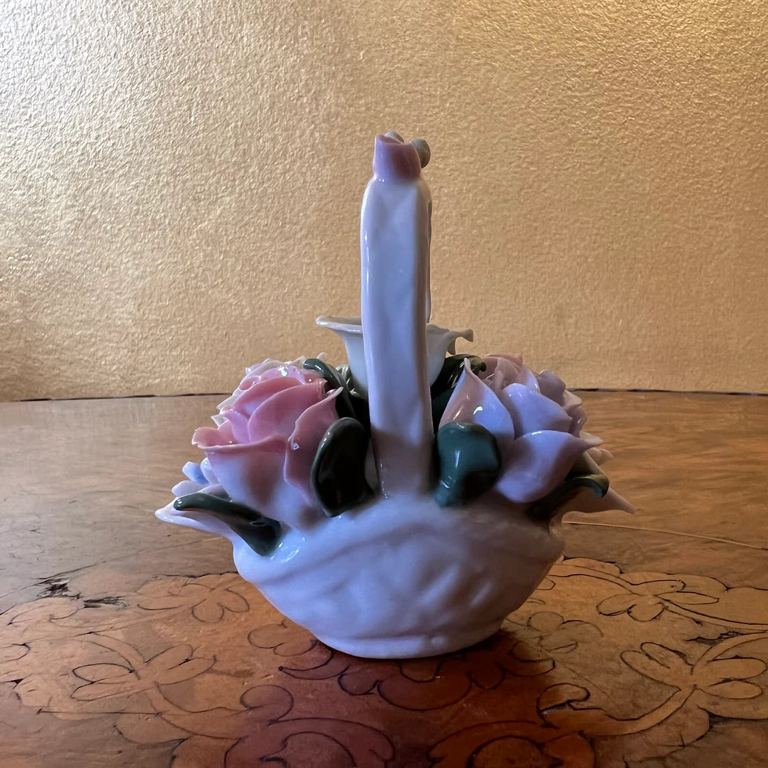 Vintage Porcelain Rose Basket Ornament