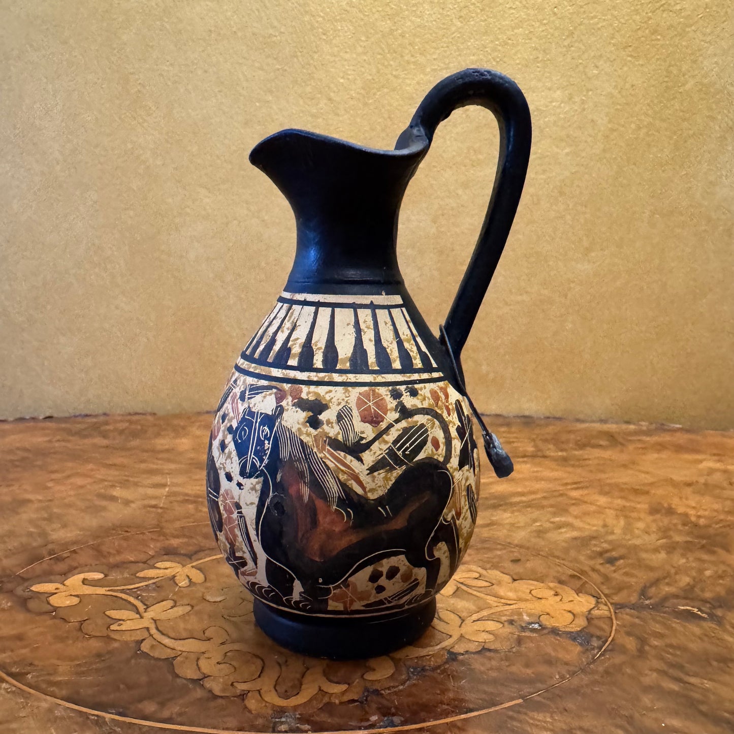 Vintage Black Horse Print Pottery Small Jug
