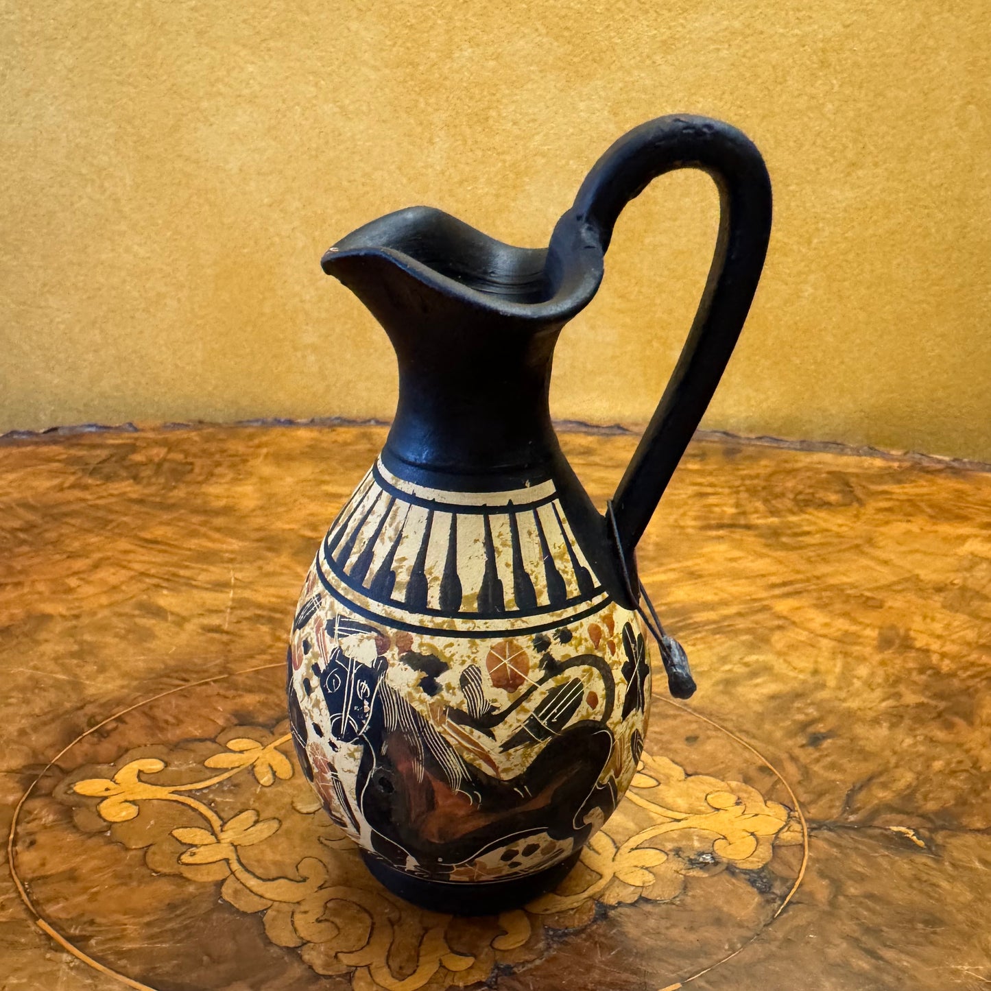 Vintage Black Horse Print Pottery Small Jug