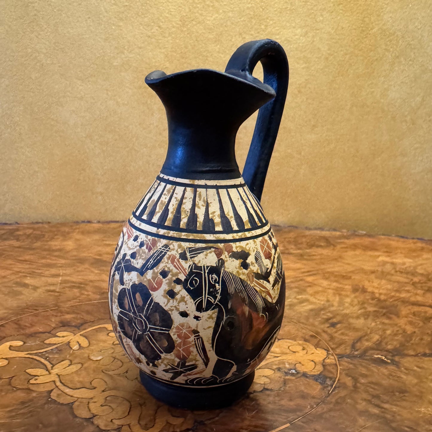 Vintage Black Horse Print Pottery Small Jug
