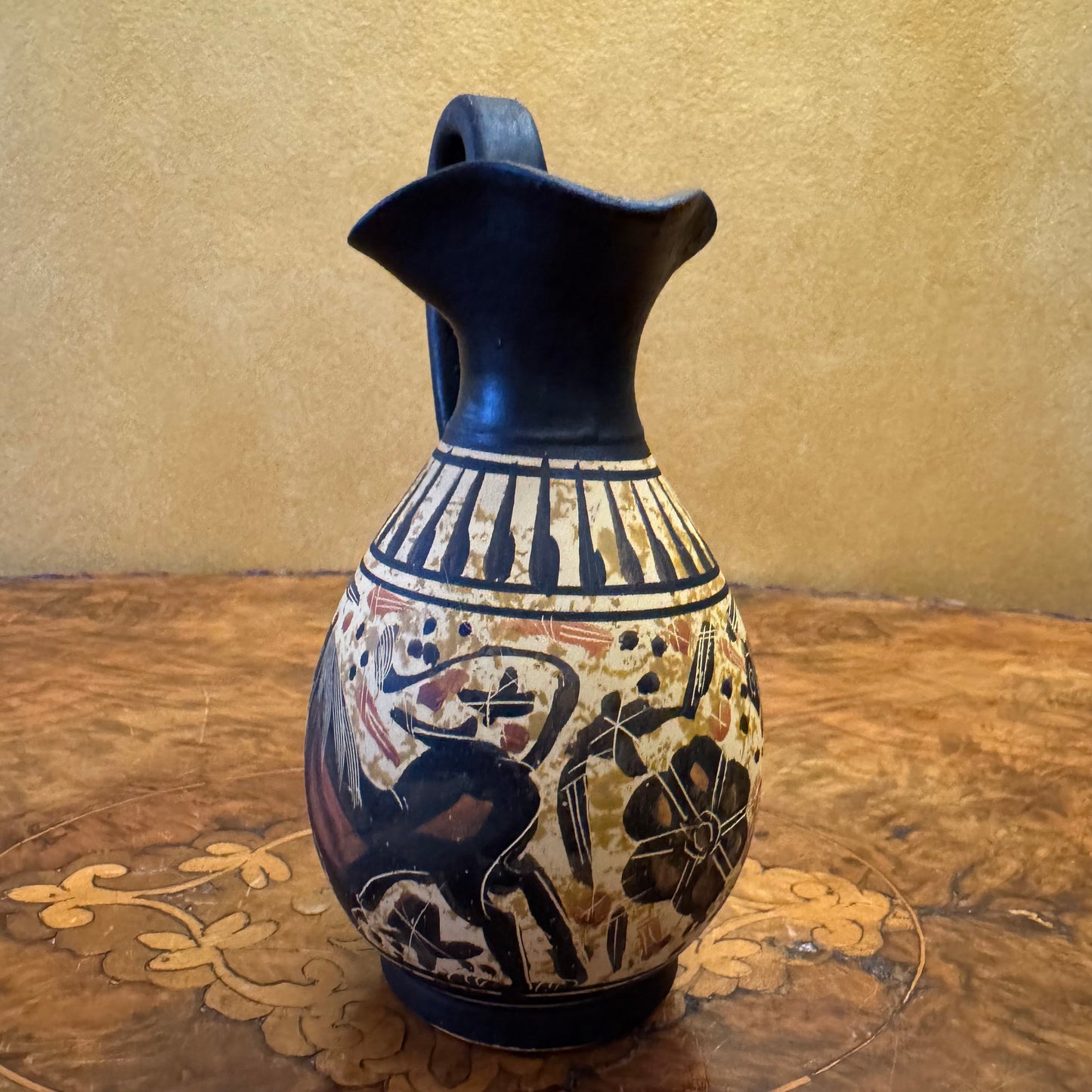 Vintage Black Horse Print Pottery Small Jug