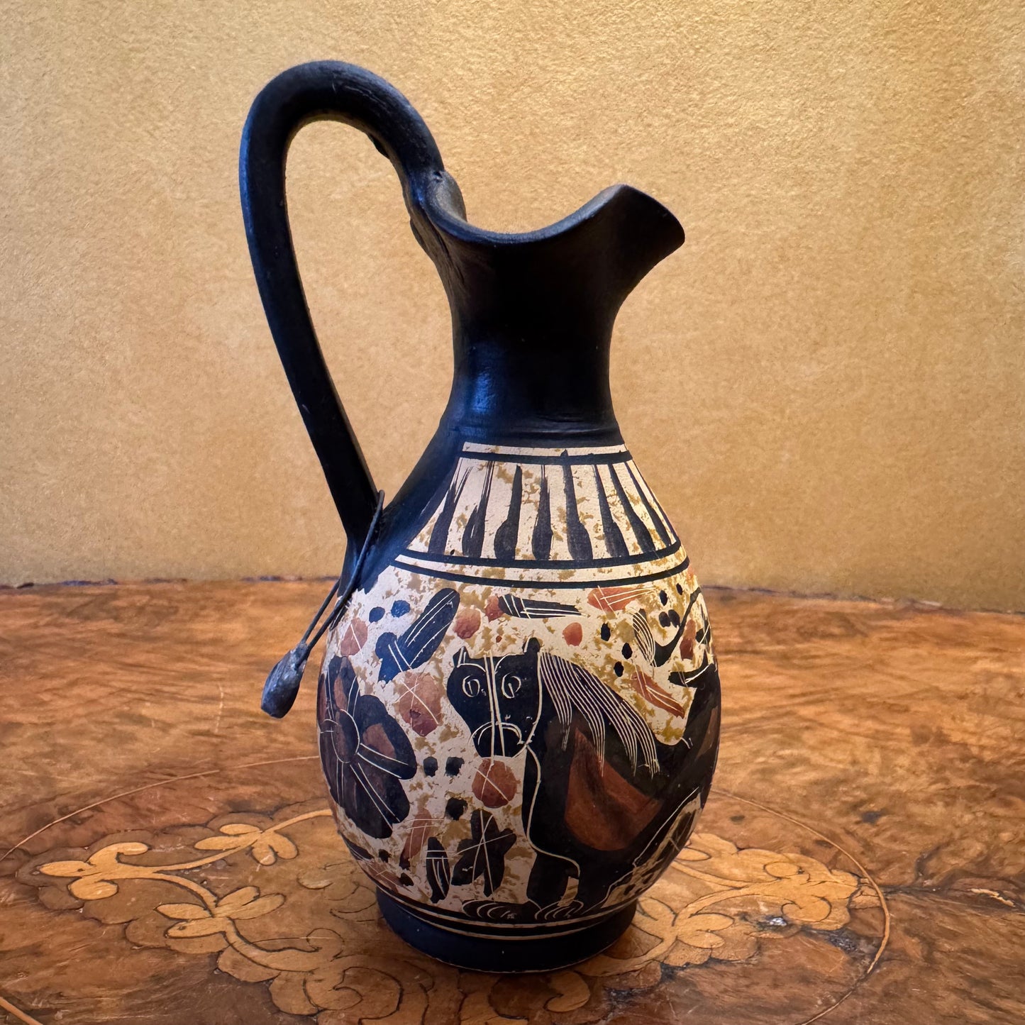 Vintage Black Horse Print Pottery Small Jug