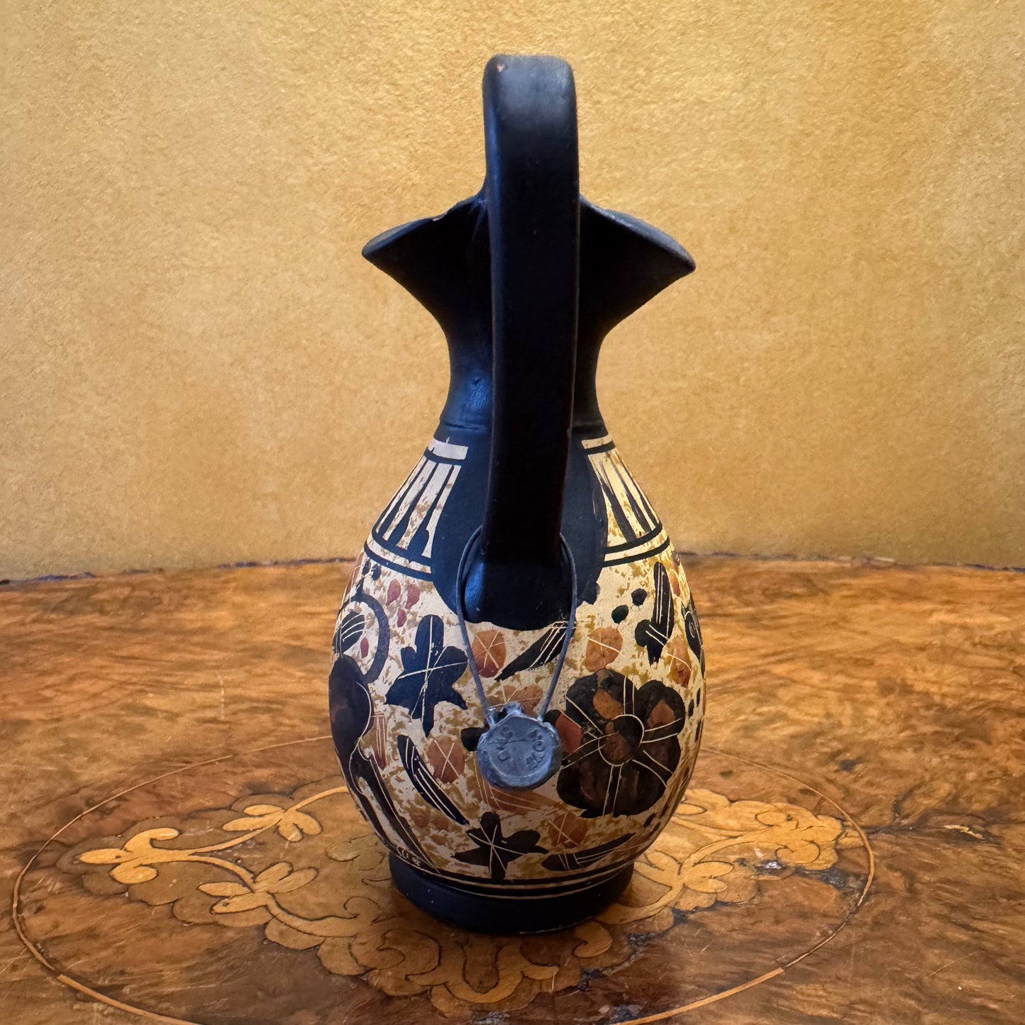 Vintage Black Horse Print Pottery Small Jug