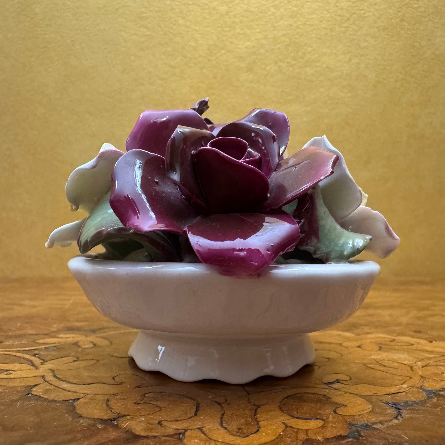Vintage Aynsley Bone China Floral Bouquet Basket Ornament
