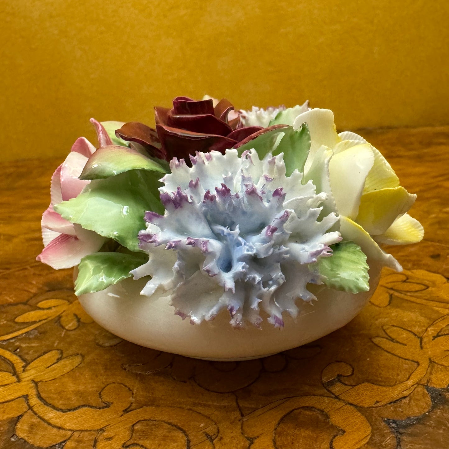Vintage Royal Doulton Bone China Floral Bouquet Basket Ornament
